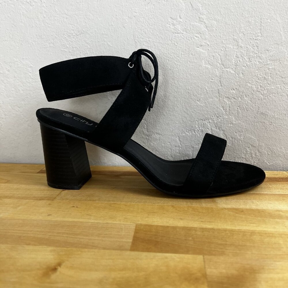 City Chic Heels Aria Mid Lace Up Block Heel‎ Sandal Black Size 11 Wide NEW